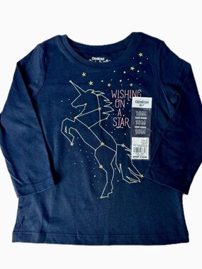 NWT OshKosh B'gosh Navy Blue Unicorn Monoceros Constellation Long Sleeve Tee